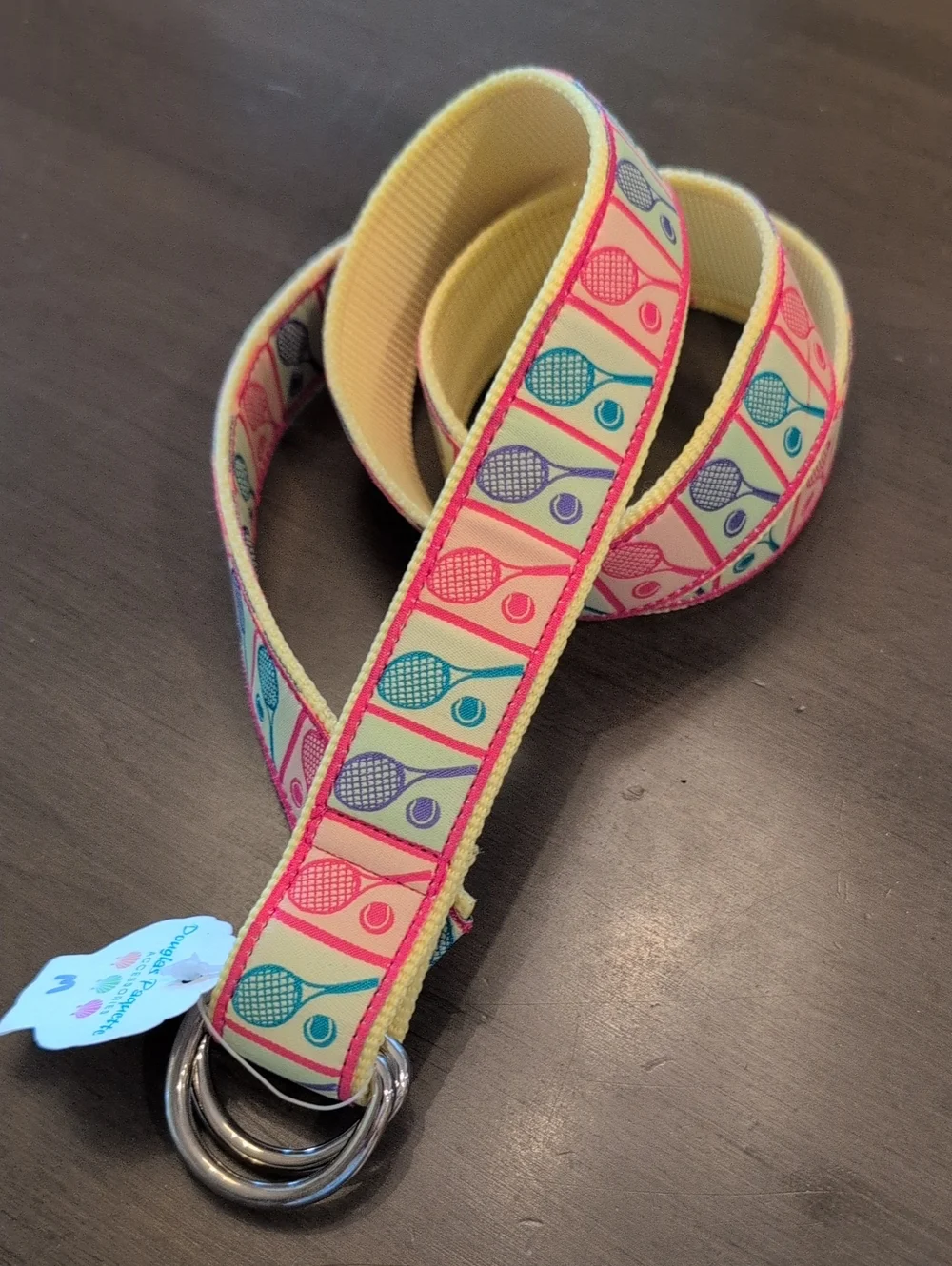 Vintage NWT Tennis Racket Print Ribbon Canvas Double D-Ring Web Belt Size M